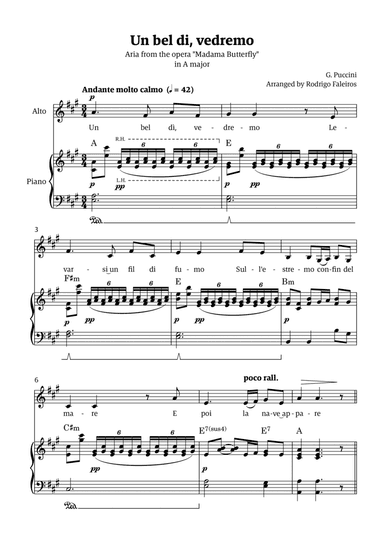 Un Bel Di Vedremo (from Madama Butterfly) - for Alto - in A major