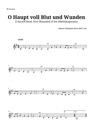 Sacred Head, Now Wounded by Bach for Clarinet Solo