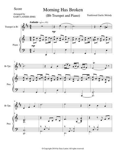MORNING HAS BROKEN (Bb Trumpet/Piano and Trumpet Part)