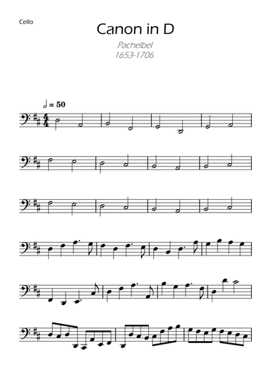 Canon in D Solo Easy Cello