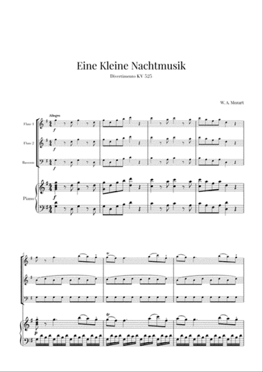 Eine Kleine Nachtmusik for 2 Flutes, Bassoon and Piano