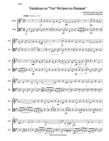 Variations on Yes We Have No Bananas for violin and viola