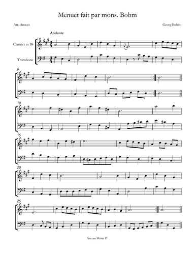 menuet fait par mons bohm Clarinet and Trombone sheet music