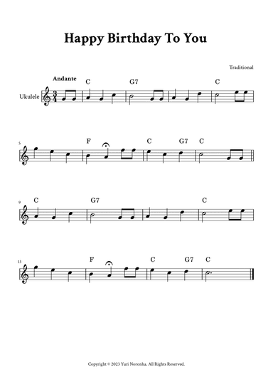 Happy Birthday To You - For Ukulele (C Major - with Chords)