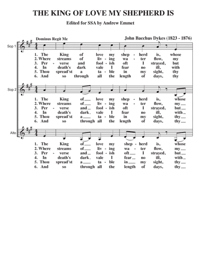 The King Of Love My Shepherd Is A Cappella SSA