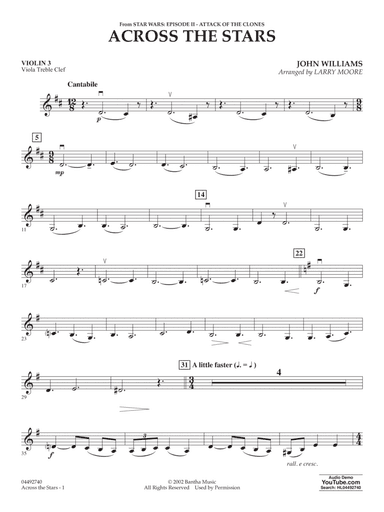 Across The Stars (from Star Wars: Attack of the Clones) (arr. Moore) - Violin 3 (Viola Treble Clef)