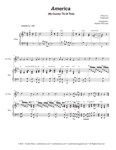 America (My Country, 'Tis of Thee) (Flute or Violin solo and Piano)