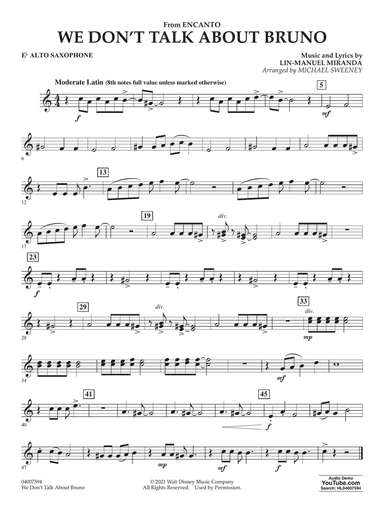 We Don't Talk About Bruno (from Encanto) (arr. Michael Sweeney) - Eb Alto Saxophone
