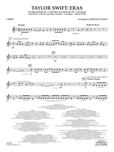 Taylor Swift: Eras (arr. Johnnie Vinson) - F Horn
