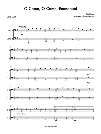 O Come, O Come, Emmanuel - Easy Cello Duet