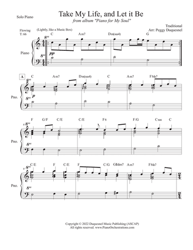 Take My Life, and Let it Be (Solo Piano) Key of C