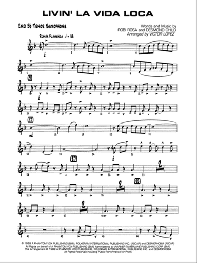 Livin' la Vida Loca: 2nd B-flat Tenor Saxophone