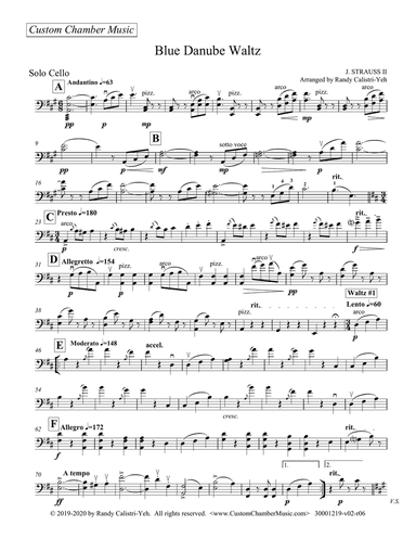 Strauss Blue Danube Waltz (solo cello or viola)