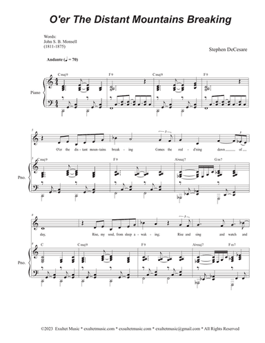 O'er The Distant Mountains Breaking (Unison choir - Medium Key)
