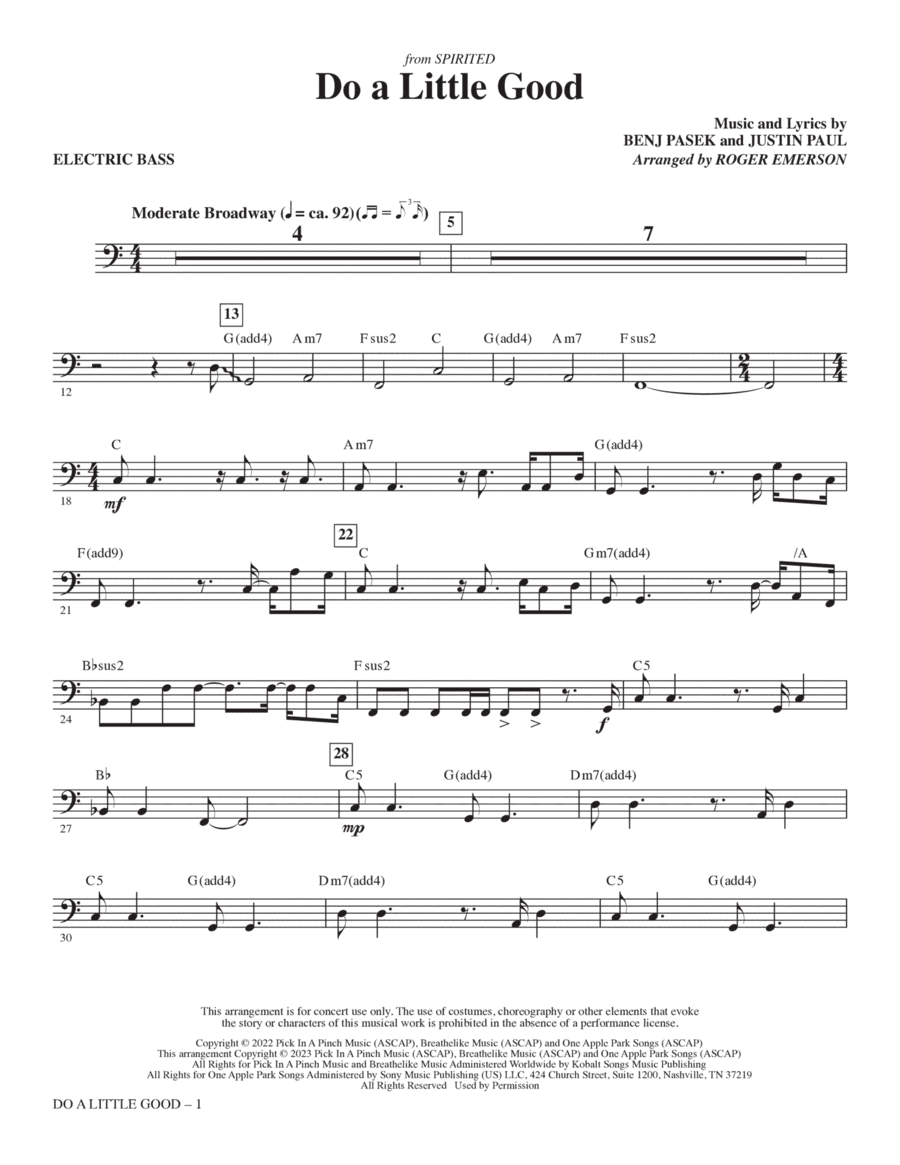 Do A Little Good (from Spirited) (arr. Roger Emerson) - Electric Bass