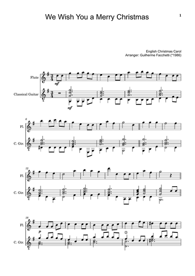 English Christmas Carol - We Wish You a Merry Christmas. Arrangement for Flute and Classical Guitar