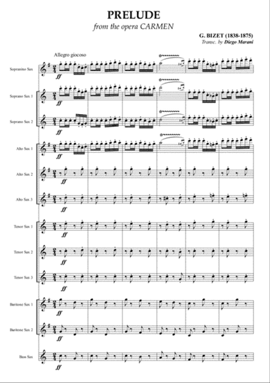 Carmen Overture (Prelude) for Saxophone Ensemble