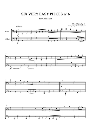 Six Very Easy Pieces nº 6 (Allegro) - Cello Duet