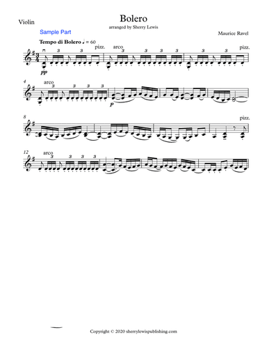 BOLERO for Violin Solo, Intermediate Level