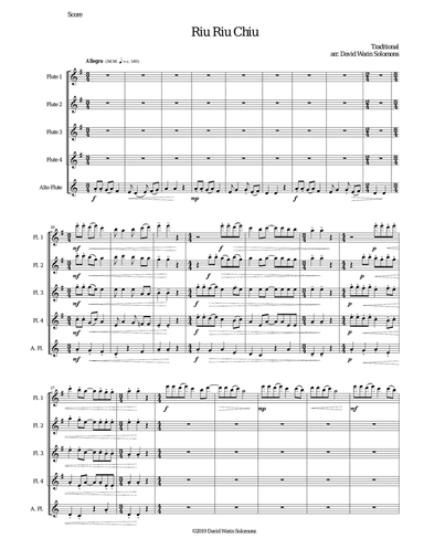 Riu Riu Chiu arranged for flute quintet (4 flutes and 1 alto flute)