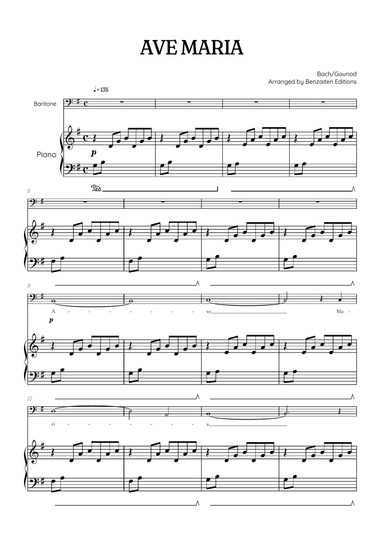 Bach / Gounod Ave Maria in G major • baritone sheet music with piano accompaniment