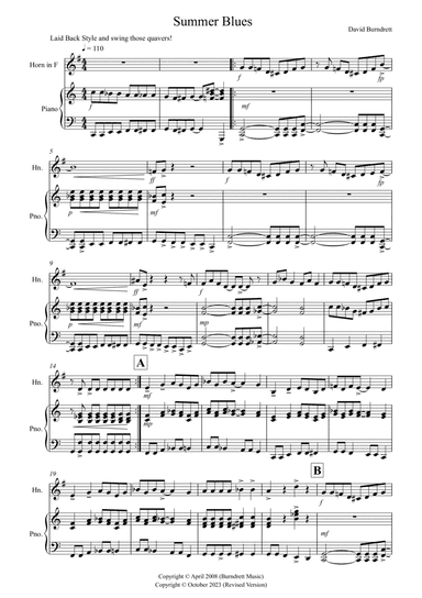 Summer Blues for French Horn and Piano