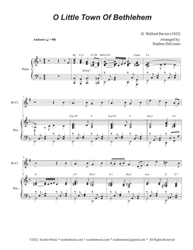 O Little Town Of Bethlehem (Bb-Clarinet solo and Piano)