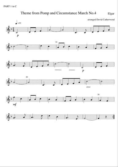 Theme from Pomp and Circumstance March No. 4 by Elgar arranged for String Quartet David Catherwood
