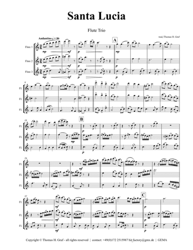 Santa Lucia - Italian Folk Song - Here in the twighlight - Flute Trio