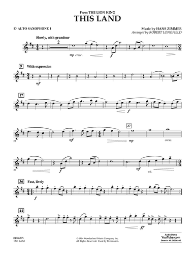 This Land (from The Lion King) (arr. Robert Longfield) - Eb Alto Saxophone 1