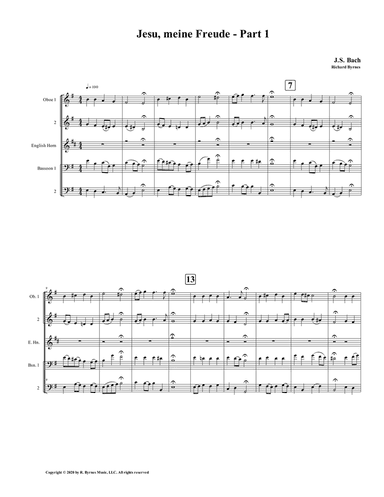 Jesu, meine Freude - Part 1, by J.S. Bach for Double Reed Quintet