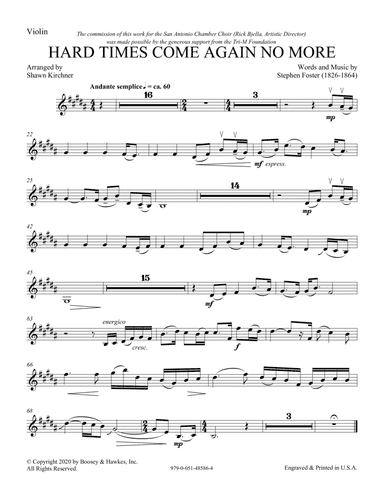 Hard Times Come Again No More (arr. Shawn Kirchner) - Violin