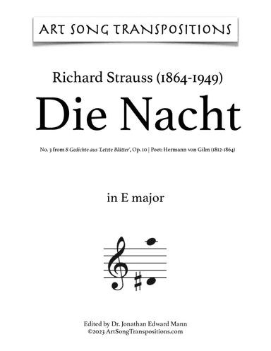STRAUSS: Die Nacht, Op. 10 no. 3 (transposed to E major and E-flat major)