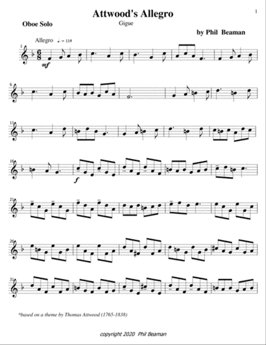 Attwood's Allegro-gigue-oboe solo