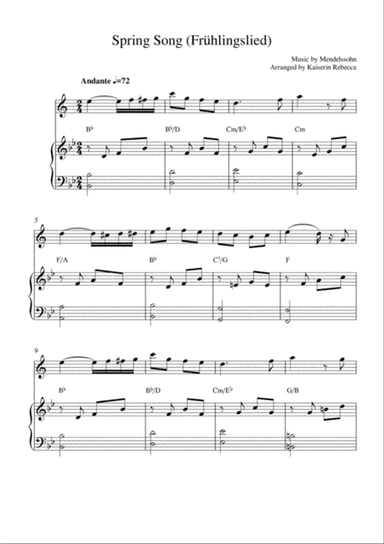 Spring Song (Frühlingslied, Op.62 no.6) (soprano saxophone solo and piano accompaniment)