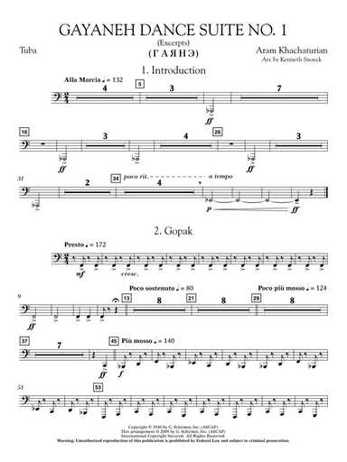 Gayenah Dance Suite No. 1 (Excerpts) (arr. Kenneth Snoeck) - Tuba