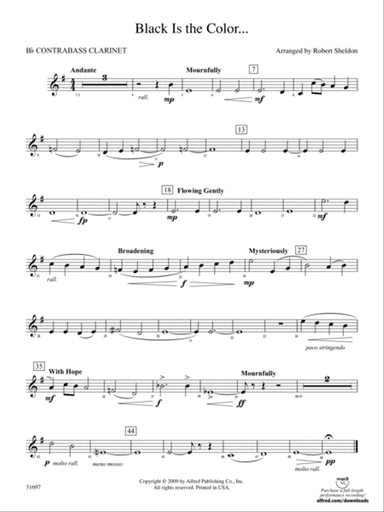 Black Is the Color...: (wp) B-flat Contrabass Clarinet