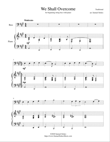 We Shall Overcome - for beginning string bass with optional piano accompaniment