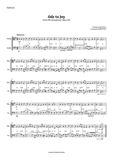 Ode to Joy for Viola and Cello by Beethoven Opus 125