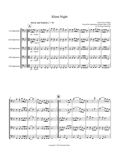 Silent Night (Bb) (Euphonium Quintet - Bass Clef)