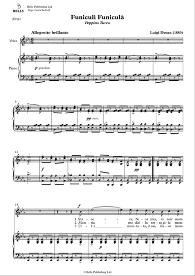 Funiculi Funicula (Original key. E-flat Major)