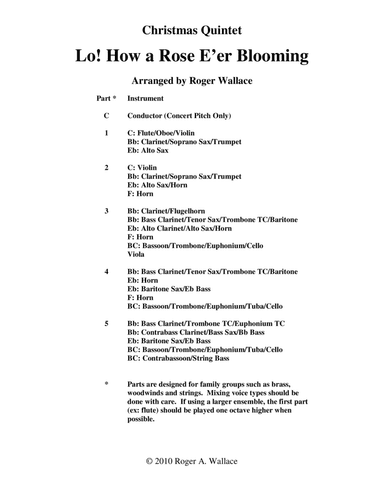 Lo! How a Rose E’er Blooming (Brass Quintet)