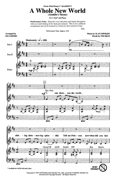A Whole New World (from Aladdin) (arr. Ed Lojeski)