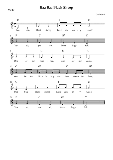Baa Baa Black Sheep (Easy)