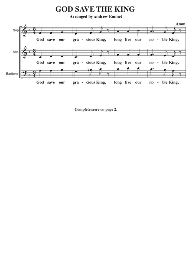 God Save The King A Cappella SAB