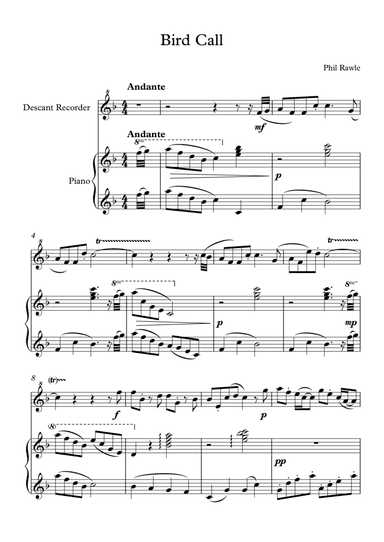 Bird Call - Descant Recorder and Piano