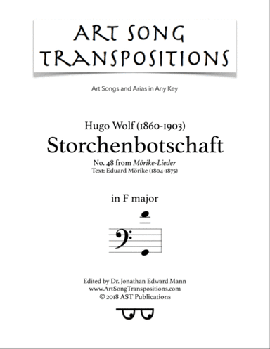 WOLF: Storchenbotschaft (transposed to F major, bass clef)