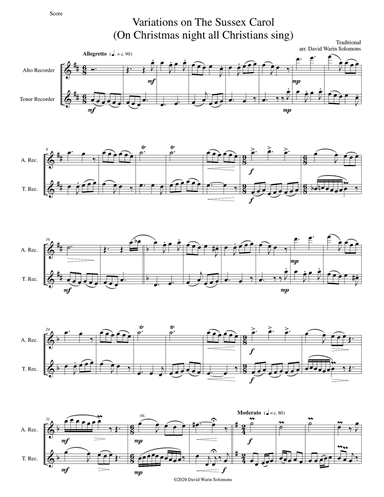 Variations on the Sussex Carol (On Christmas night all Christians sing) for alto and tenor recorders