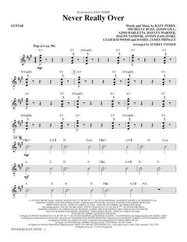Never Really Over (arr. Audrey Snyder) - Guitar