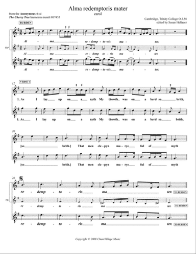Carol: Alma redemptoris mater, from Anonymous 4: "The Cherry Tree" - Score Only